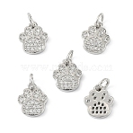 5Pcs Rack Plating Brass Micro Pave Clear Cubic Zirconia Charms, with Jump Ring, Cadmium Free & Lead Free, Long-Lasting Plated, Dog Paw Print Charms, Platinum, 11x9.5x2mm, Hole: 3mm(KK-YW0003-36P)