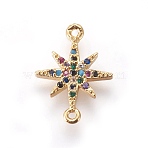 Brass Cubic Zirconia Links Connectors, Cadmium Free & Lead Free, Twinkle Star, Colorful, Golden, 16x12x2mm, Hole: 0.8mm(KK-O119-21G)