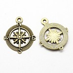 Tibetan Style Pendants, Alloy Compass Necklace Pendants, Cadmium Free & Nickel Free & Lead Free, Antique Bronze, 29.5x24.5x3mm, Hole: 2mm, about 400pcs/1000g(TIBEP-K020kg-49AB-NR)