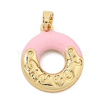 Brass Enamel Pendants, Donut with Word Sweet Charms, Golden, 20x17.5x3mm, Hole: 5x3.5mm(KK-CBA2A11-06G)
