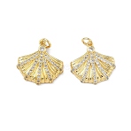 Brass Micro Pave Cubic Zirconia Pendants, Cadmium Free & Lead Free, Long-Lasting Plated, Rack Plating, with Jump Ring, Shell Shape, 19x19.5x3mm, Jump Ring: 5x1mm, Inner Diameter: 3mm(KK-Z143-01G-02)