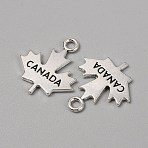 Tibetan Style Alloy Pendants, Maple Leaf with Word CANADA, Antique Silver, 22.5x19x2mm, Hole: 2.5mm(FIND-CJC0018-29AS)