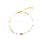 304 Stainless Steel Pave Clear Cubic Zirconia Link Bracelets, Cable Chain Bracelets for Women, Flat Round, Ion Plating(IP), Long-Lasting Plated, Real 18K Gold Plated, 7.09 inch(18cm)(STAS-OY012-33G)
