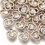 UV Plating Acrylic Charms, with Acrylic Rhinestone, Heart, Light Gold, 14x13x5mm, Hole: 1.8mm(PACR-R245-04)