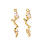 Brass Micro Pave Cubic Zirconia Pendants, Flower, Nickel Free, Real 18K Gold Plated, 22x6.5x6.5mm, Hole: 1mm(KK-D024-19G)