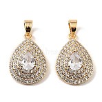 Brass & Clear Cubic Zirconia Pendants, Teardrop Charms, Real 18K Gold Plated, 23x16x5.5mm, Hole: 6x4mm(KK-G558-01G)