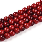 Baking Paint Glass Beads, Imitate Porcelain Beads, Round, Two Tone, Crimson, 9.5~10mm, Hole: 1.2mm(X1-DGLA-N012-10mm-10)