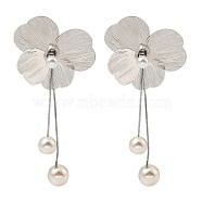 Flower Alloy Dangle Stud Earrings, with Imitation Pearl, Platinum, 106x48mm(EJEW-L096-005P)