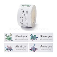 Thank You Stickers Roll, Rectangle Paper Gift Tag Stickers, Adhesive Labels Stickers, Plants Pattern, 3.3cm, Stickers: 80x30x0.1mmabout 120pcs/roll(DIY-O021-06)