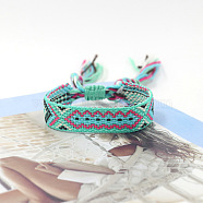 Polyester Braided Rhombus Pattern Cord Bracelet, Ethnic Tribal Adjustable Brazilian Bracelet for Women, Aquamarine, 5-7/8 inch(15cm)(FIND-PW0013-004A-26)