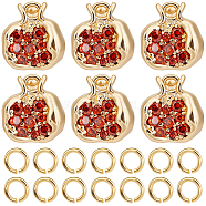 6Pcs Brass Micro Pave Chocolate Cubic Zirconia Charms, Nickel Free, Pomegranate Shape, with 40Pcs Brass Open Jump Rings, Real 18K Gold Plated, Charm: 10.5x10x7mm, Hole: 1.4mm(KK-CN0002-51)