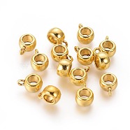 Tibetan Style Hangers, Bail Beads, Cadmium Free & Lead Free, Antique Golden Color, Barrel, about 11.5mm long, 8mm wide, 5.5mm thick, 4.8mm inner diameter, hole: 2mm(GLF10439Y)
