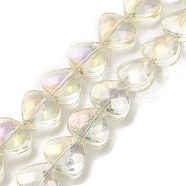 Transparent Electroplate Glass Bead Strands, Rainbow Plated, Heart, Light Yellow, 12x13x7mm, Hole: 1mm, about 55pcs/strand, 25.51''(64.8cm)(EGLA-P050-FR01)
