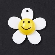 Opaque Acrylic Pendants, Sunflower with Smiling Face Charm, White, 29x30x9mm, Hole: 1.8mm(OACR-P012-C08)