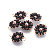 MIYUKI & TOHO Handmade Japanese Seed Beads Links, Loom Pattern, Sun Flower, Black, 19~20x13.5~14x4.5mm, Hole: 3mm(SEED-A027-A01)