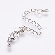 Long-Lasting Plated Brass Chain Extender, with Lobster Claw Clasps and Bead Tips, Real Platinum Plated, 20mm, Extend Chain: 69mm, Bead Tips: 8x3.5mm, Inner: 3mm, Clasps: 12x6x2.5mm(X-KK-F711-11P)
