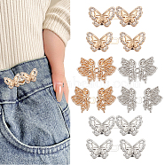 WADORN 8 Sets 4 Styles Butterfly Alloy Adjustable Jean Button Pins, Waist Tightener, with Rhinestone, Sewing Fasteners for Garment Accessories, Platinum & Light Gold, 20~24x36.5~52x2~3mm, 2 sets/style(DIY-WR0003-44)