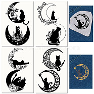 Non-Woven Water Soluble Embroidery Patterns, Wash Away Embroidery Stabilizer, Stick and Stitch Embroidery Paper, Cat Shape & Moon, 297x210mmm, 4pcs/set(DIY-WH0538-004)