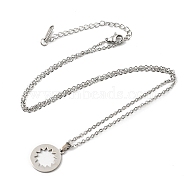 201 Stainless Steel Hollow Sun Pendant Necklace with Cable Chains, Stainless Steel Color, 17.52 inch(44.5cm)(NJEW-Q317-31P)