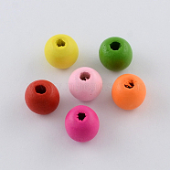 Dyed Natural Wood Beads, Round, Mixed Color, 14x13mm, Hole: 4mm, about 570pcs/500g(WOOD-R249-045)