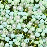 Opaque & Transparent Inside Colours Glass Seed Beads, Round Hole, Round, Mixed Color, Pale Green, 4mm, Hole: 1.4~1.5mm(SEED-F004-4mm-04)