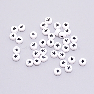 Opaque Acrylic Beads, with Enamel, Flat Round with Star, Black, 7x4mm, Hole: 1.6mm, 100pcs/bag(ACRC-TAC0001-01E)