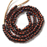 Handmade Lampwork Beads, Drum with Eye Pattern, Black, 6~7x3.5mm, Hole: 1.8~2mm, about 129~134pcs/strand, 25.51~25.98''(64.8~66cm)(LAMP-B023-02D)