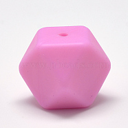 Food Grade Eco-Friendly Silicone Beads, Chewing Beads For Teethers, DIY Nursing Necklaces Making, Faceted Cube, Hot Pink, 17x17x17mm, Hole: 2mm(SIL-Q009A-16)