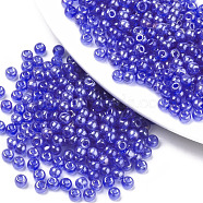 Transparent Glass Beads, Lustered, Round, Blue, 4x3mm, Hole: 1mm, about 4500pcs/bag(SEED-S040-08A-05)