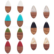 14Pcs 7 Styles Opaque Resin & Transparent Foil Resin Pendants, with Walnut Wood, Teardrop Charm, Mixed Color, 38x18x3mm, Hole: 2mm, 2pcs/style(RESI-SZ0001-85)