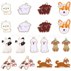 18Pcs 9 Styles Alloy Enamel Pendants, Golden, Dog Charm, Mixed Color, 19~34x14.5~28.5x1~2mm, Hole: 1.6~3mm, 2pcs/style(ENAM-SZ0004-29)