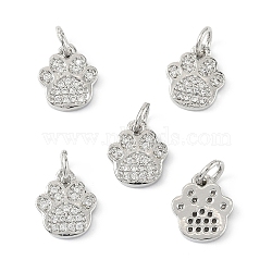 5Pcs Rack Plating Brass Micro Pave Clear Cubic Zirconia Charms, with Jump Ring, Cadmium Free & Lead Free, Long-Lasting Plated, Dog Paw Print Charms, Platinum, 11x9.5x2mm, Hole: 3mm(KK-YW0003-36P)