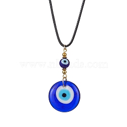 Evil Eye Lampwork Pendant Necklace, with Waxed Polyester Cords, Golden, 17.72 inch(45cm)(NJEW-JN04504-01)