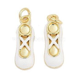 Brass Enamel Pendants, with Jump Ring, Cadmium Free & Lead Free, Long-Lasting Plated, Rack Plating, Ballet Shoes Charms, Real 18K Gold Plated, White, 19x6.5x3.5mm, Hole: 3mm(KK-G522-50G-01B)