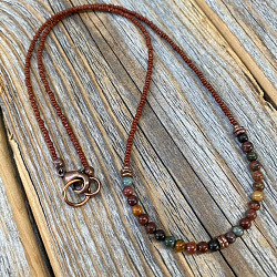 Round Synthetic Turquoise & Glass Seed Beaded Necklaces fow Men, with Alloy Clasps, Red Copper, 19.72 inch(50.1cm)(FS-WGBCB06-01)