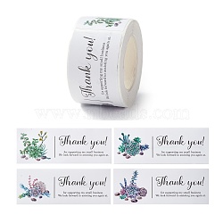 Thank You Stickers Roll, Rectangle Paper Gift Tag Stickers, Adhesive Labels Stickers, Plants Pattern, 3.3cm, Stickers: 80x30x0.1mmabout 120pcs/roll(DIY-O021-06)