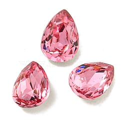 Glass Rhinestone Cabochons, Flat Back & Back Plated, Faceted, Teardrop, Rose, 6x4x2.5mm(RGLA-L029-19B-209)