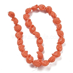 Synthetic Coral Carved Beads Strands, Dyed, Shell Shape, Coral, 12.5x11x7.5mm, Hole: 1.2mm, about 30pcs/strand, 13.15''(33.4cm)(CORA-I023-05B)