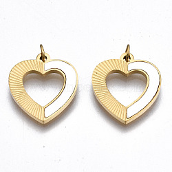 304 Stainless Steel Pendants, with Shell and Jump Rings, Heart, Real 14K Gold Plated, 16.5x15x1.5mm, Jump Ring: 3.8x0.6mm, 2.6mm inner diameter(STAS-S116-322G)