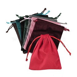 Velvet Jewelry Drawstring Storage Pouches, Rectangle, Mixed Color, 15.5x12.7x0.5cm(ABAG-P013-02D)