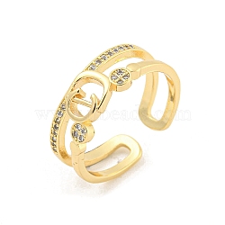 Letter Brass Micro Pave Clear Cubic Zirconia Open Cuff Rings, Long-Lasting Plated, Golden, 6~7mm, US Size 7 3/4(17.9mm)(RJEW-G309-30G)