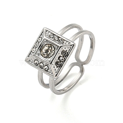 304 Stainless Steel Rhinestone Square Finger Rings for Women Men, Stainless Steel Color, US Size 6(16.5mm)(STAS-Z060-01P)