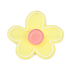 Acrylic Pendants, Flower, Light Yellow, 40.5x45.5x5mm, Hole: 2mm(OACR-Q100-14D)