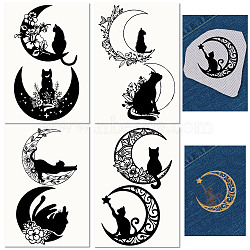 Non-Woven Water Soluble Embroidery Patterns, Wash Away Embroidery Stabilizer, Stick and Stitch Embroidery Paper, Cat Shape & Moon, 297x210mmm, 4pcs/set(DIY-WH0538-004)