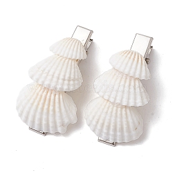 Sea Shell with Iron Alligator Hair Clips, Hair Accessories for Women, Silver, 45x24x16mm(PHAR-JH00104-01)