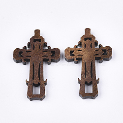 Wooden Pendants, Dyed, Cross, Coconut Brown, 45.5x28.5x4.5mm, Hole: 1.5mm(X-WOOD-S050-27)