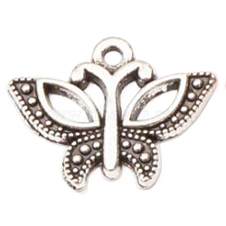 Tibetan Style Alloy Pendants, Butterfly, Antique Silver, 15x19x1mm(BUER-PW0001-052B)
