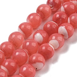 Dyed Natural Trochus Shell Beads Strands, Round, Light Coral, 7.5~8mm, Hole: 1mm, about 51pcs/strand, 14.49 inch(36.8cm)(BSHE-G034-25B)