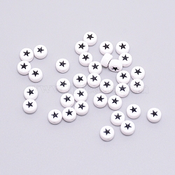 Opaque Acrylic Beads, with Enamel, Flat Round with Star, Black, 7x4mm, Hole: 1.6mm, 100pcs/bag(ACRC-TAC0001-01E)