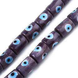 Handmade Evil Eye Lampwork Beads, Column, Old Rose, 14x10mm, Hole: 1.2mm, about 25pcs/strand, 13.98 inch(35.5cm)(LAMP-N029-013D)